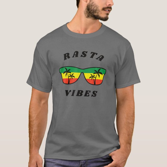 T-shirt Rasta Vibes Reggae Rastafari Palm Tree Tropical Su (Devant)