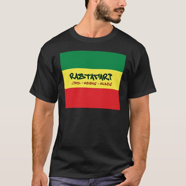 T-shirt Rastafari vit chemise de règles de règnes (Devant)