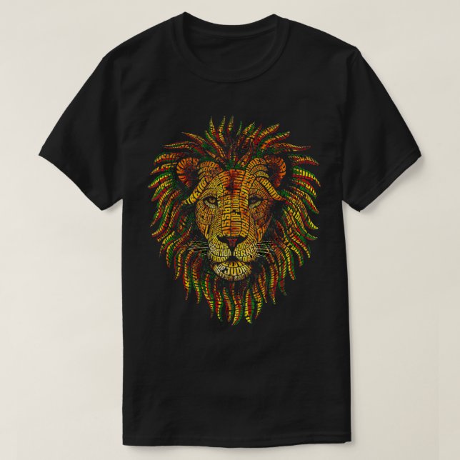T-shirt Rastafarian Red Yellow Green Rasta Apparel Lion of (Design devant)