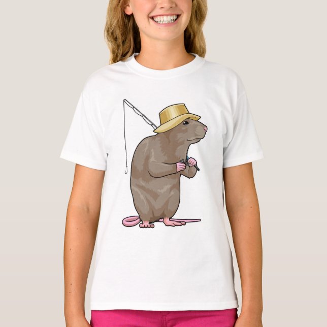 T-shirt Rat à la pêche avec bâton de pêche (Devant)