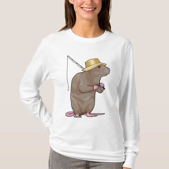 T-shirt Rat à la pêche avec bâton de pêche (Devant)
