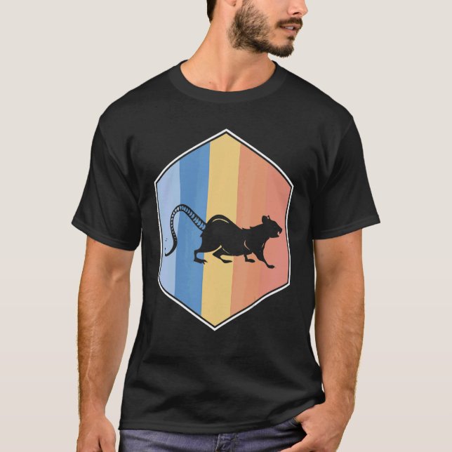 T-shirt Rat Aux Couleurs Rétro Dans Un Hexagon (Devant)