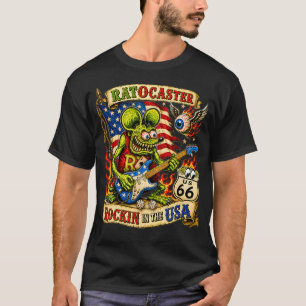 T-shirt Rat Fink Usa Rock Guitare Musique Highway 66 Rétro