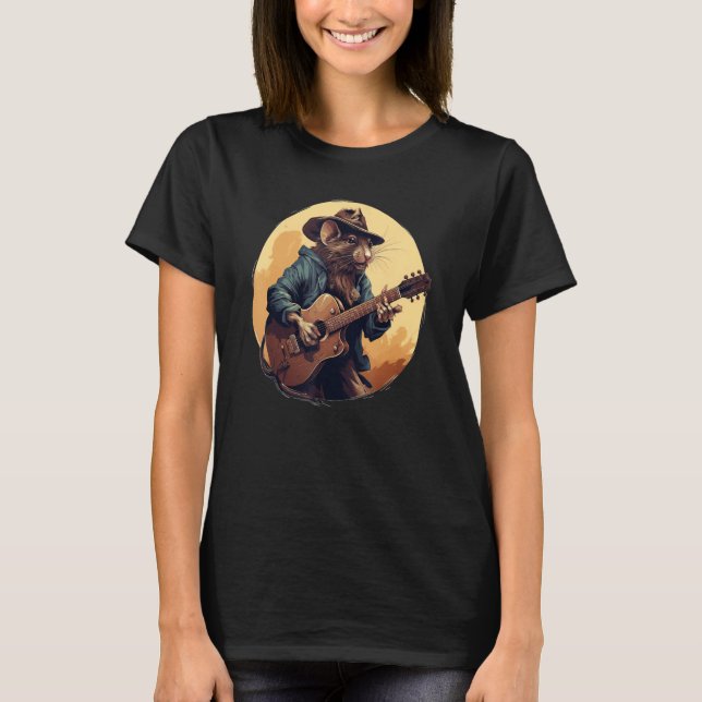 T-shirt Rat guitariste cool avec Casquette Cowboy et Gu ac (Devant)