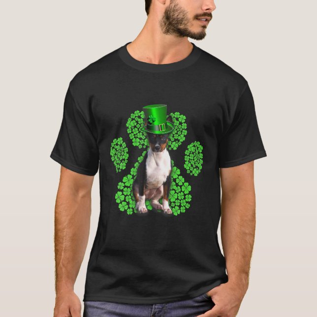 T-shirt Rat Terrier Shamrock Paw Clovers St Patrick's Day (Devant)