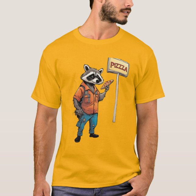 T-shirt Raton laveur anthropomorphe mangeant une pizza dan (Devant)