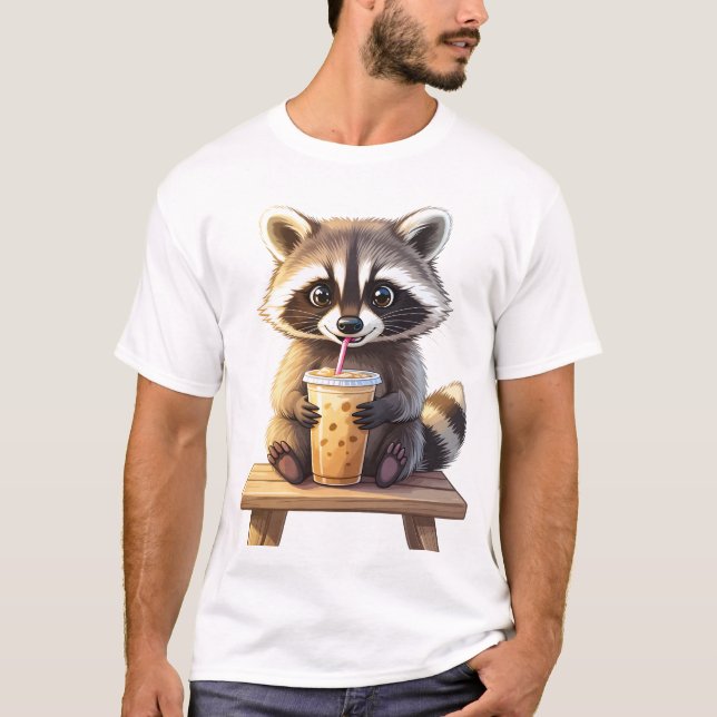 T-shirt Raton laveur buvant du café glacé (Devant)