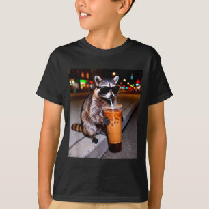 T-shirt Raton laveur buvant un café glacé mème animal drôl