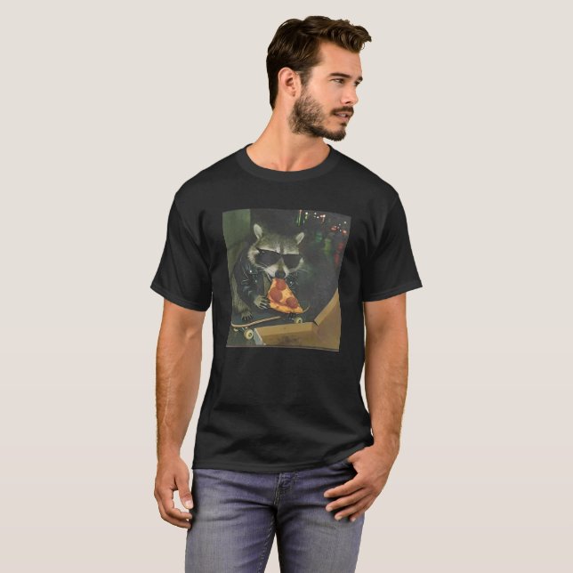T-shirt Raton laveur cool mangeant une pizza illustration  (Devant entier)