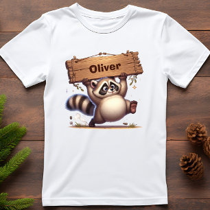 T-shirt Raton laveur dodu avec pancarte de nom personnalis