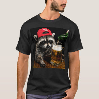 T-shirt Raton Laveur Drôle Buvant De La Bière Patriote Éta