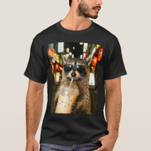 T-shirt Raton laveur drôle buvant du café glacé hommes fem