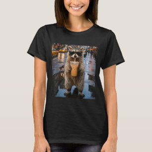 T-shirt Raton laveur drôle buvant du café glacé mème anima