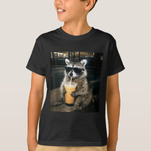 T-shirt Raton laveur drôle buvant du café glacé mème anima