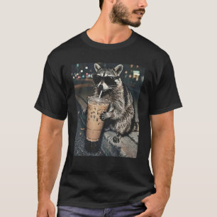 T-shirt Raton laveur drôle buvant un café glacé Trash Pand