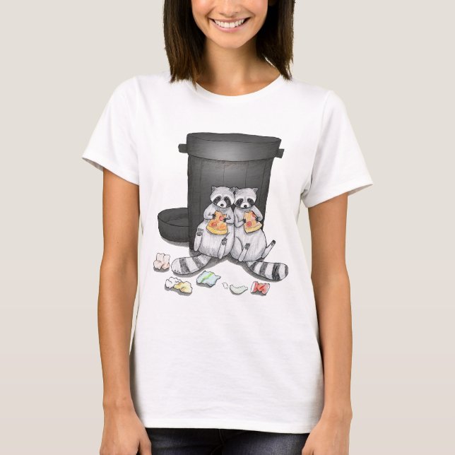 T-shirt Raton laveur drôle mangeant des déchets de pizza P (Devant)