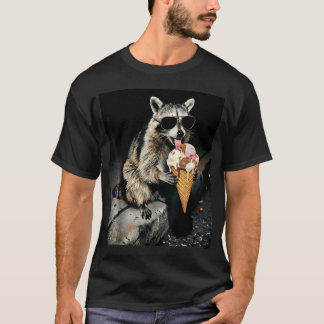T-shirt Raton laveur mangeant de la glace drôle d'animal