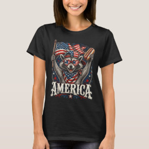T-shirt Raton laveur patriotique drapeau américain hot dog