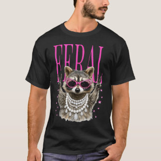 T-shirt Raton laveur sauvage avec lunettes roses et perle