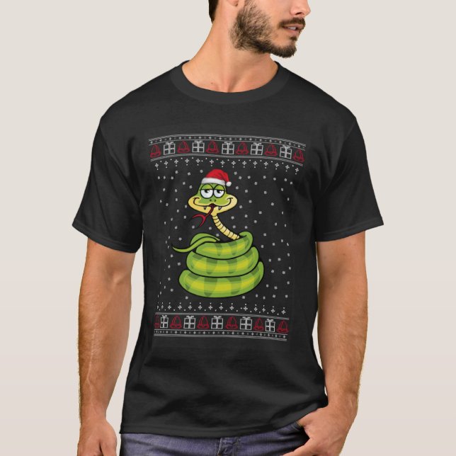 T-shirt Rattlesnake Santa Hat Christmas Snake   For Men (Devant)