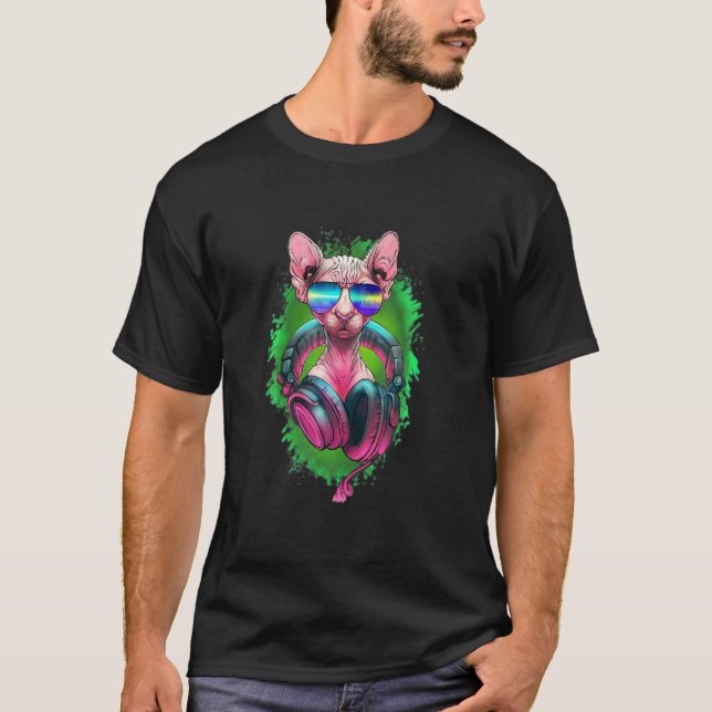 T-shirt Rave Sphynx EDM Kitty DJ Kitten Chat Chat sans che (Devant)