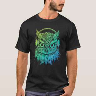 T-shirt Rave Tourne-disque Electro DJ Techno Owl avec casq