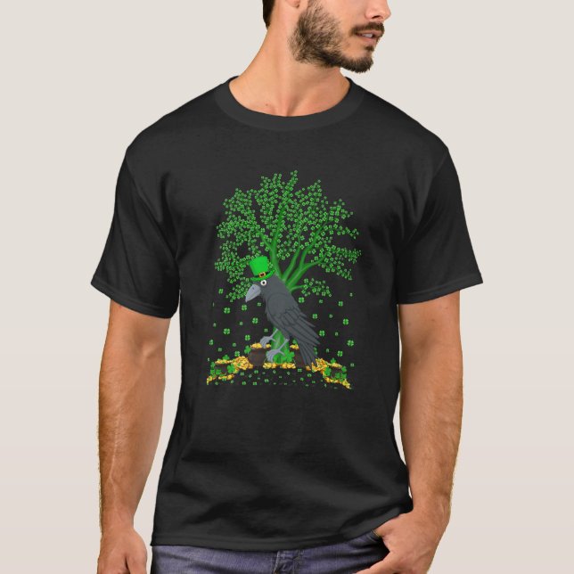 T-shirt Raven Bird Lover Shamrock Tree Raven St. Patrick's (Devant)