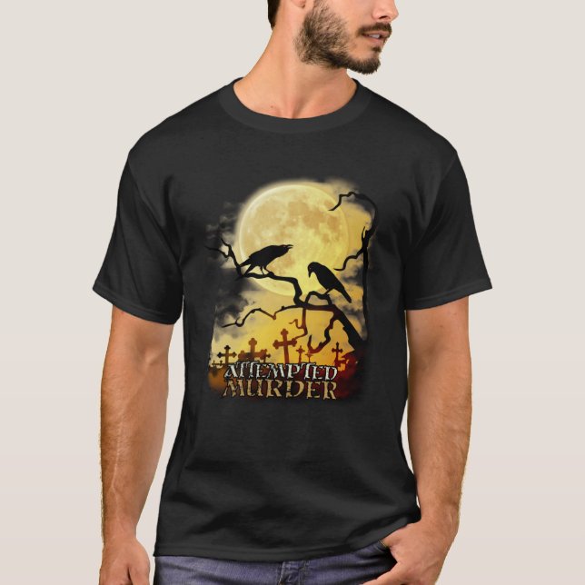 T-shirt Raven Crow Attempted Murder Retro Moon Wiccan Paga (Devant)