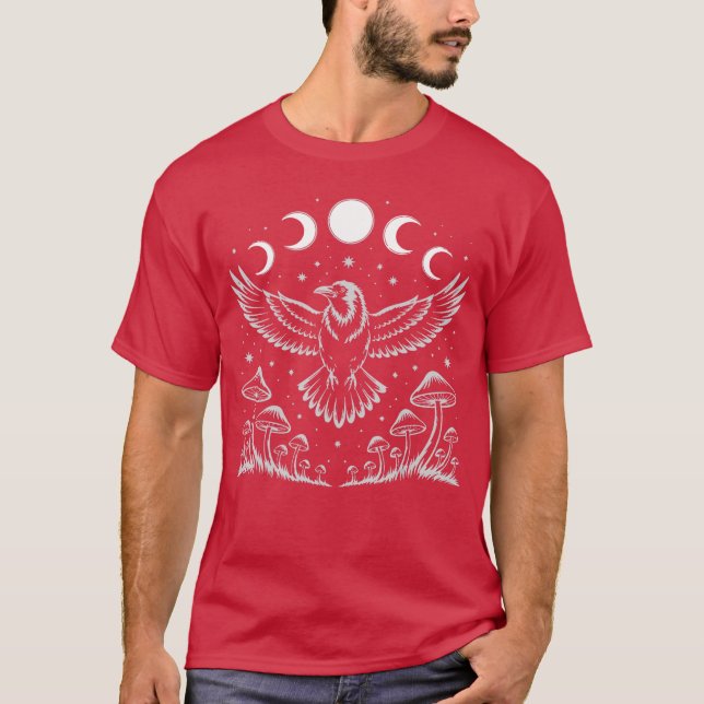 T-shirt Raven Crow Blackbird Witchcore Mystical Moon (Devant)