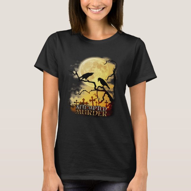 T-shirt Raven Crow Tentative de meurtre Retro Moon Wiccan  (Devant)