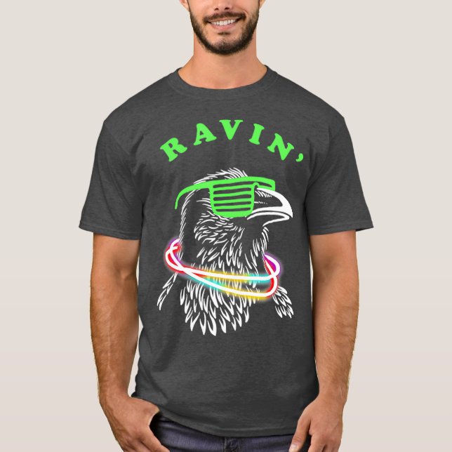 T-shirt Ravin Raven Rave Party Neon Bird Funny (Devant)