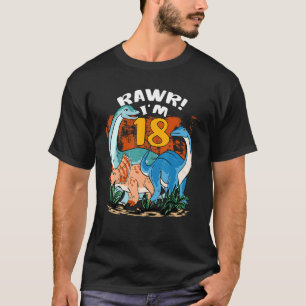 T-shirt Rawr I'm 18 Years Old 18th Birthday Boy Rex Dinosa
