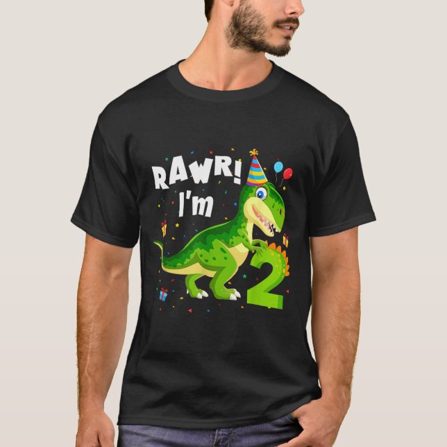 T-shirt Rawr I'm 2 2nd Birthday T Rex Dinosaur Funny Party (Devant)