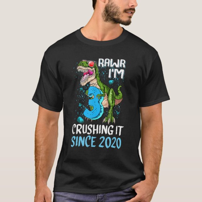 T-shirt Rawr I'm 3 Crushing It 2020 Monster Truck Dinosaur (Devant)