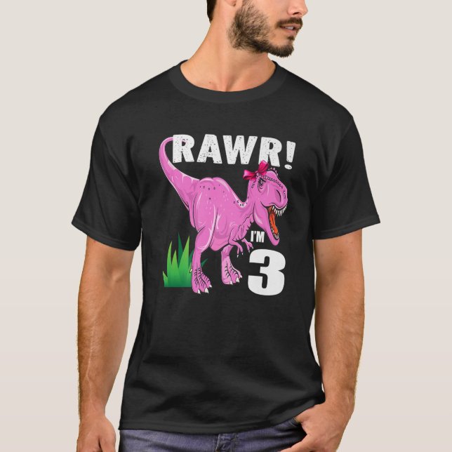 T-shirt Rawr I'm 3 Dinosaur T Rex 3E Fille d'anniversaire (Devant)