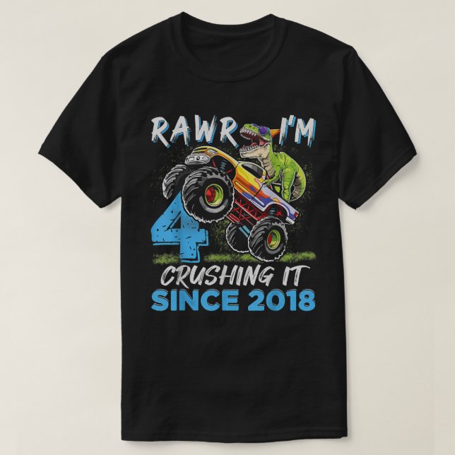 T-shirt Rawr I'm 4 Monster Truck Dinosaur 4e anniversaire  (Design devant)
