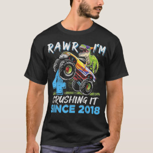 T-shirt Rawr I'm 4 Monster Truck Dinosaur 4e anniversaire 