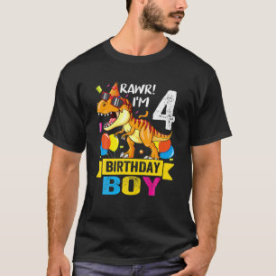 T-shirt Rawr I'm 4Th Birthday Boy Dinosaur T Rex 4 Year Ol