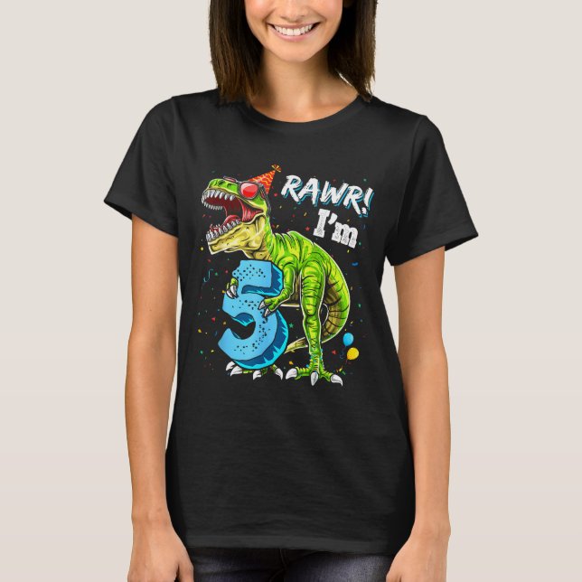 T-shirt Rawr I'm 5 5th Birthday T Rex Dinosaur Funny Party (Devant)