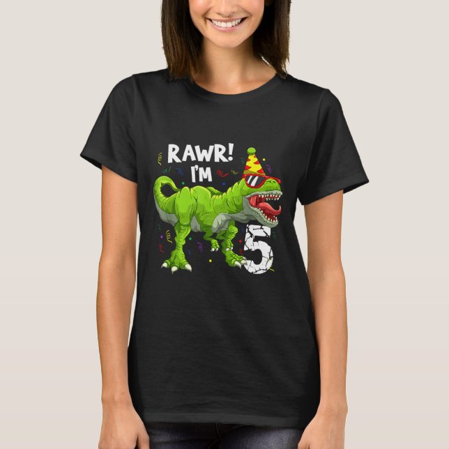 T-shirt Rawr I'm 5 5th Birthday T Rex Dinosaur Funny Party (Devant)