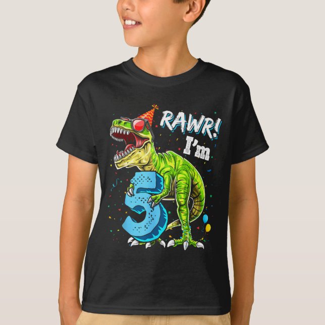 T-shirt Rawr I'm 5 5th Birthday T Rex Dinosaur Funny Party (Devant)