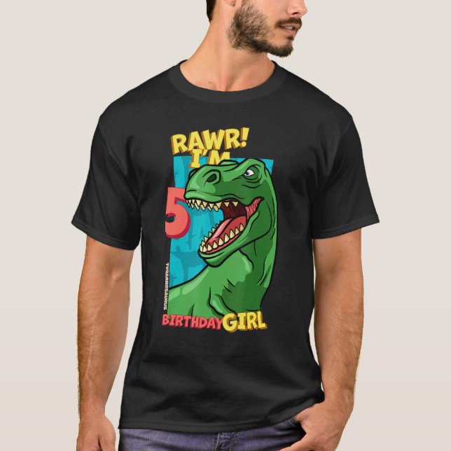 T-shirt Rawr I'm 5 Birthday Girls 5th Birthday Dino Tyrann (Devant)