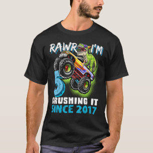 T-shirt Rawr I'm 5 Monster Truck Dinosaur 5e Anniversaire