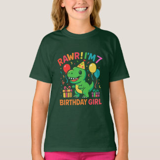 T-shirt Rawr I'm 7 Dinosaure Birthday Girl