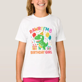 T-shirt Rawr I'm 8 Dinosaure Birthday Girl