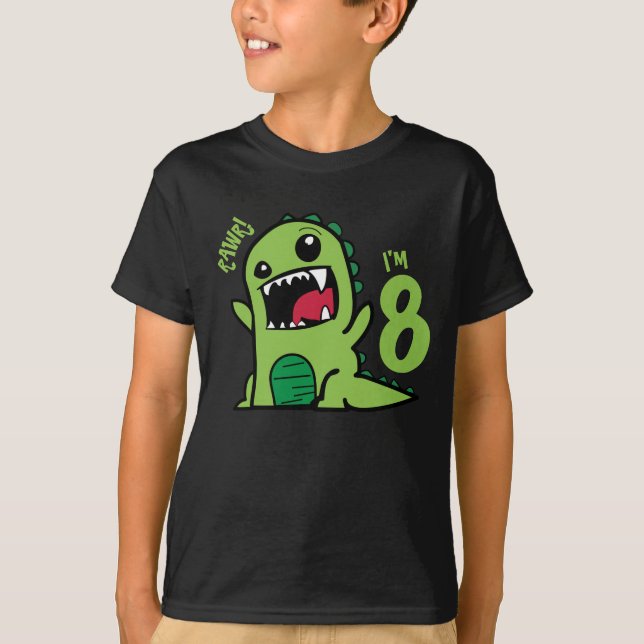 T-shirt Rawr I'm 8, Funny 8th Birthday Dinosaur Shirt (Devant)