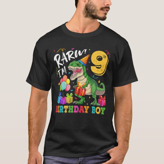 T-shirt Rawr I'm 9 Birthday Boy Dinosaur T Rex 9Th Birthda (Devant)