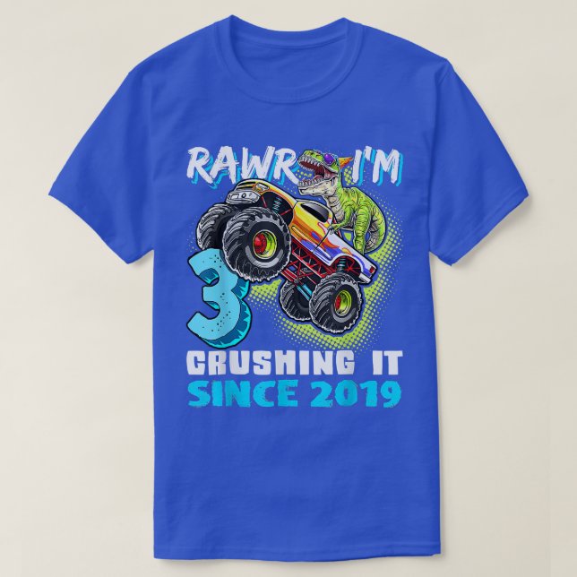 T-shirt Rawr je suis 3 Camion Monstre Dinosaure 3ème Anniv (Design devant)