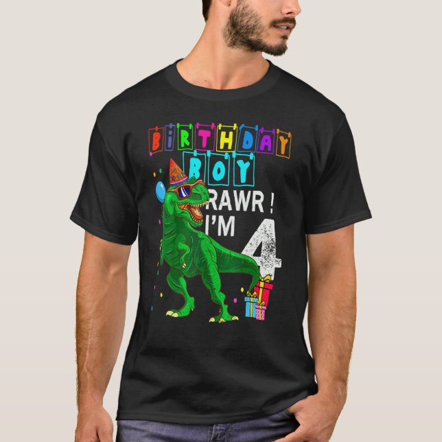 T-shirt Rawr Je suis 4 4ème anniversaire Rex Dinosaur Part (Devant)