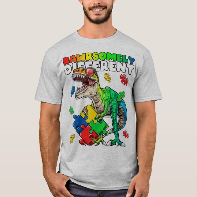 T-shirt Rawrsomely different dinosaur autism awareness top (Devant)